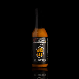Sauce Bae Hotter Habanero Hot Sauce on Black Backdrop