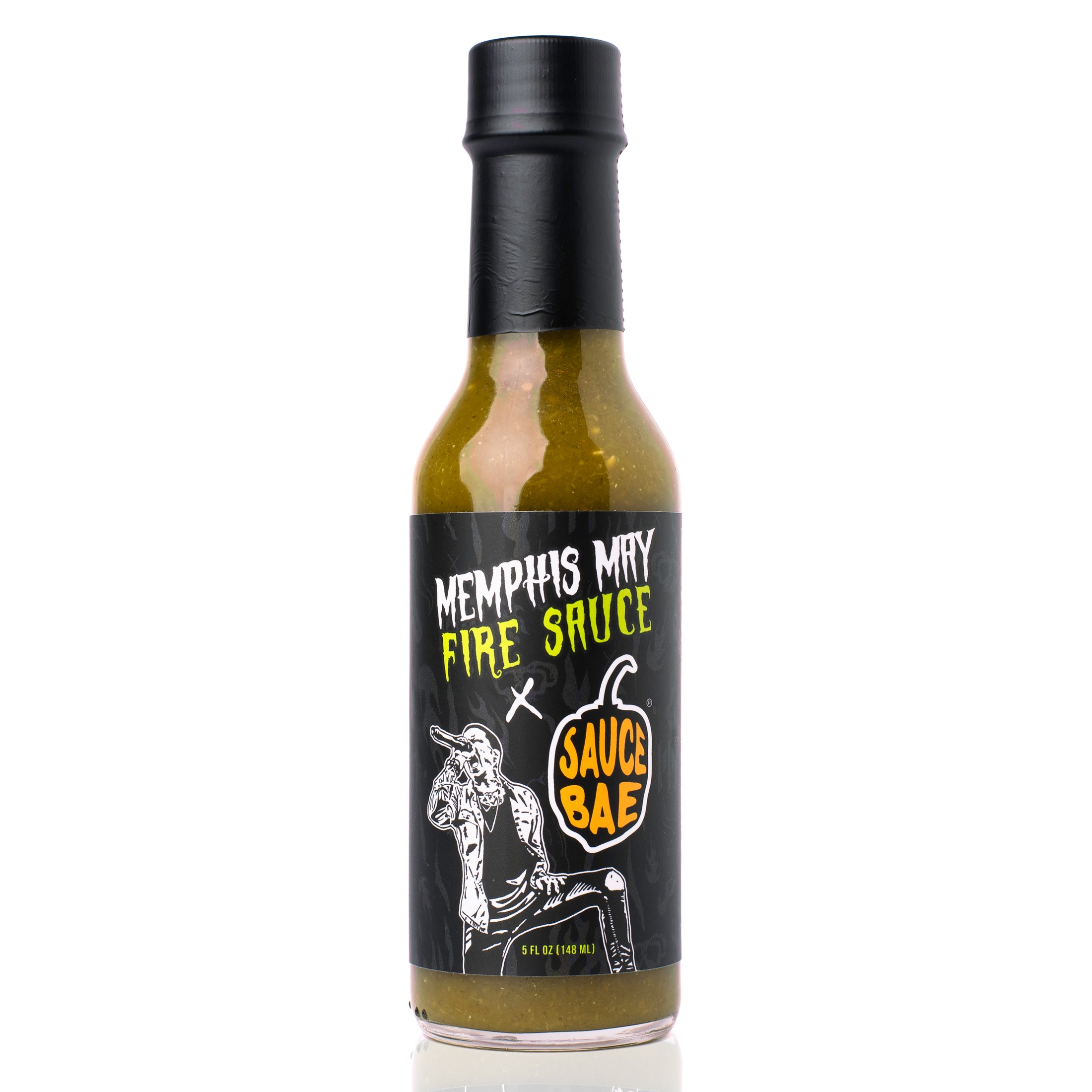 Sauce Bae Memphis May Fire Hot Sauce Front of bottle on white backdrop