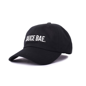 Sauce Bae dad hat in black, angled view.