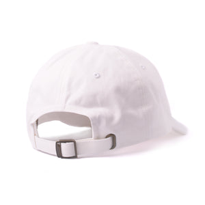 Sauce Bae dad hat in white, view of back of hat.