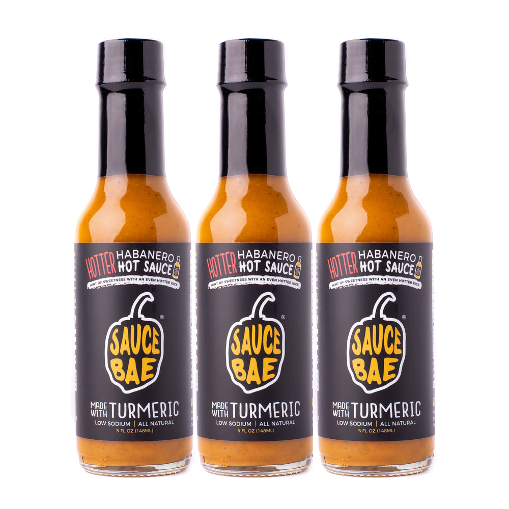 3 pack of Sauce Bae Hotter Habanero Hot Sauce, Made With Turmeric and ghost pepper, Low Sodium and all natural