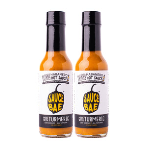 Sauce Bae SKinny Habanero Hot Sauce Made With Turmeric Low Sodium Vegan and gluten free featured on Hot Ones 2 pack bundle
